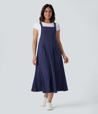 Breezeful™ Fließendes Midi-Freizeitkleid mit mehreren Taschen, verstellbaren Riemen und Knöpfen - schnelltrocknend Breezeful™ Fließendes Midi-Freizeitkleid mit mehreren Taschen, verstellbaren Riemen und Knöpfen - schnelltrocknend