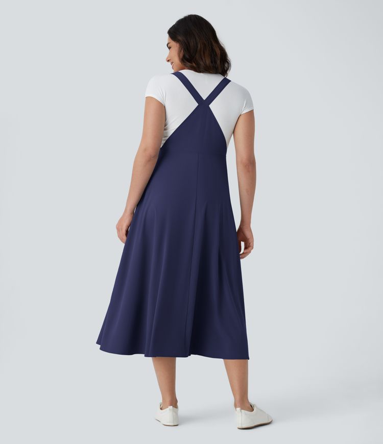 Breezeful™ Fließendes Midi-Freizeitkleid mit mehreren Taschen, verstellbaren Riemen und Knöpfen - schnelltrocknend Breezeful™ Fließendes Midi-Freizeitkleid mit mehreren Taschen, verstellbaren Riemen und Knöpfen - schnelltrocknend