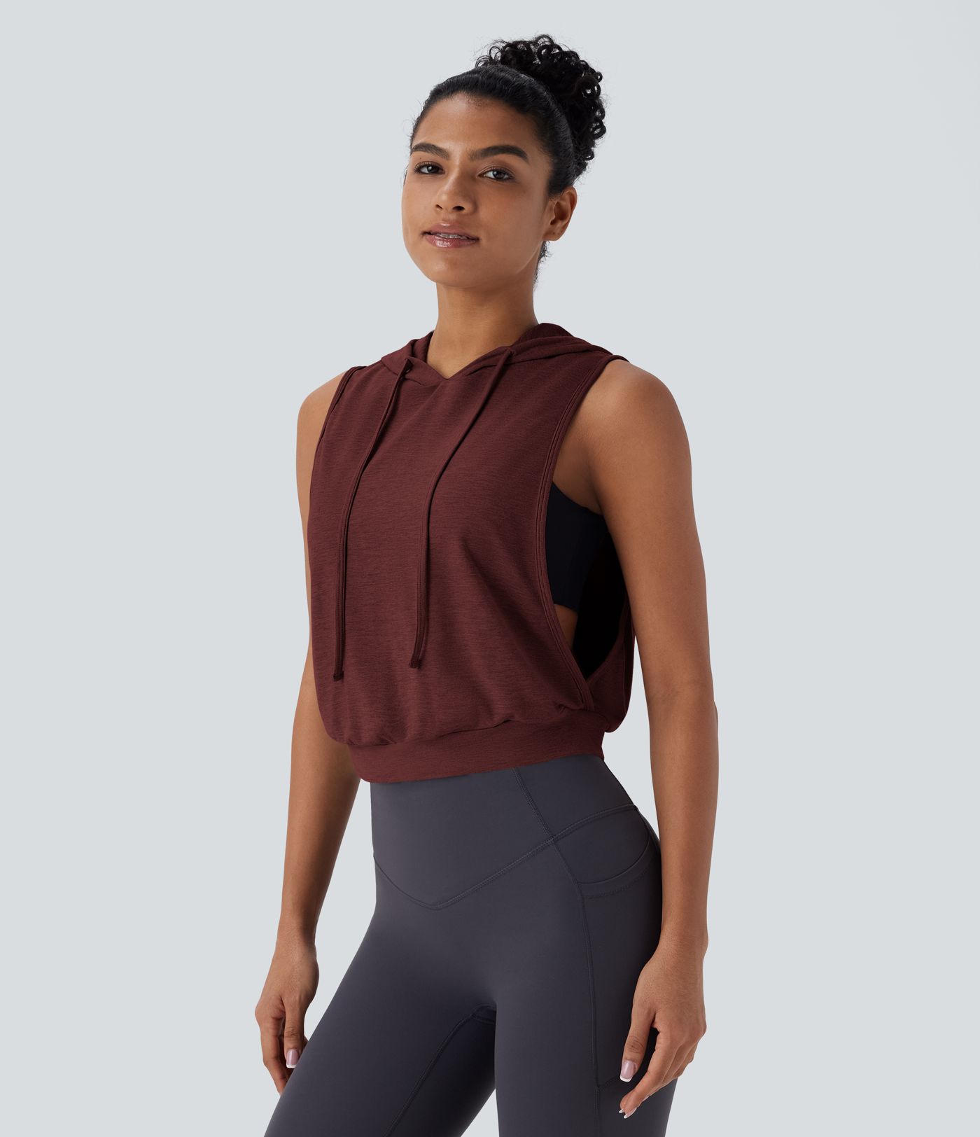 Hooded Drawstring Sleeveless Cropped Running Tank Top