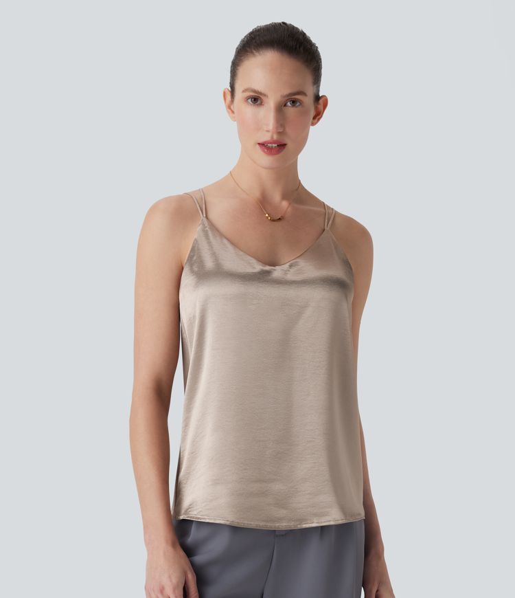 Top de oficina de satén con espalda cruzada