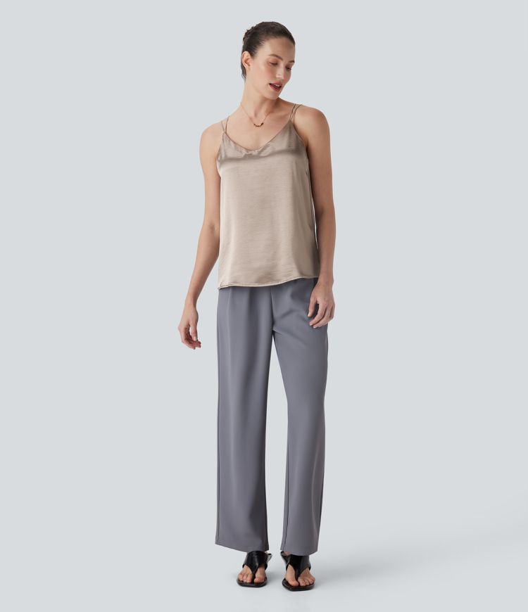 Top de oficina de satén con espalda cruzada