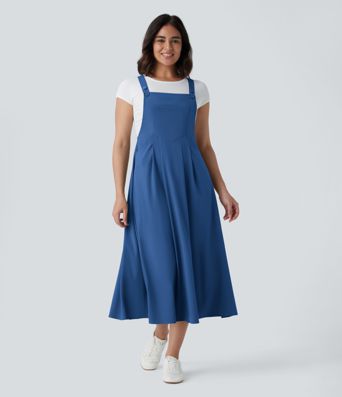 Breezeful™ Fließendes Midi-Freizeitkleid mit mehreren Taschen, verstellbaren Riemen und Knöpfen - schnelltrocknend Breezeful™ Fließendes Midi-Freizeitkleid mit mehreren Taschen, verstellbaren Riemen und Knöpfen - schnelltrocknend