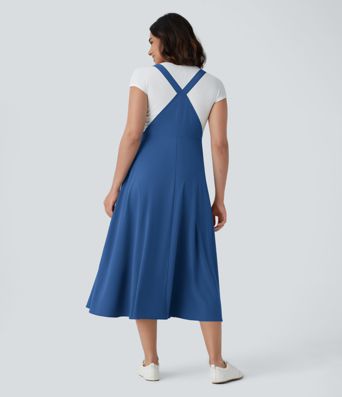 Breezeful™ Fließendes Midi-Freizeitkleid mit mehreren Taschen, verstellbaren Riemen und Knöpfen - schnelltrocknend Breezeful™ Fließendes Midi-Freizeitkleid mit mehreren Taschen, verstellbaren Riemen und Knöpfen - schnelltrocknend