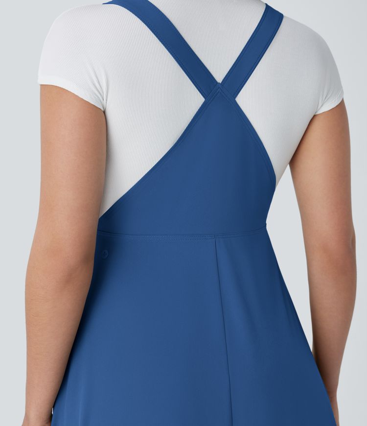Breezeful™ Fließendes Midi-Freizeitkleid mit mehreren Taschen, verstellbaren Riemen und Knöpfen - schnelltrocknend Breezeful™ Fließendes Midi-Freizeitkleid mit mehreren Taschen, verstellbaren Riemen und Knöpfen - schnelltrocknend