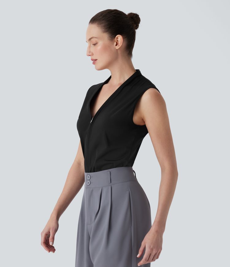 SoftlyZero™ Airy V Neck Zipper Sleeveless Cool Touch Work Blouse-UPF50+