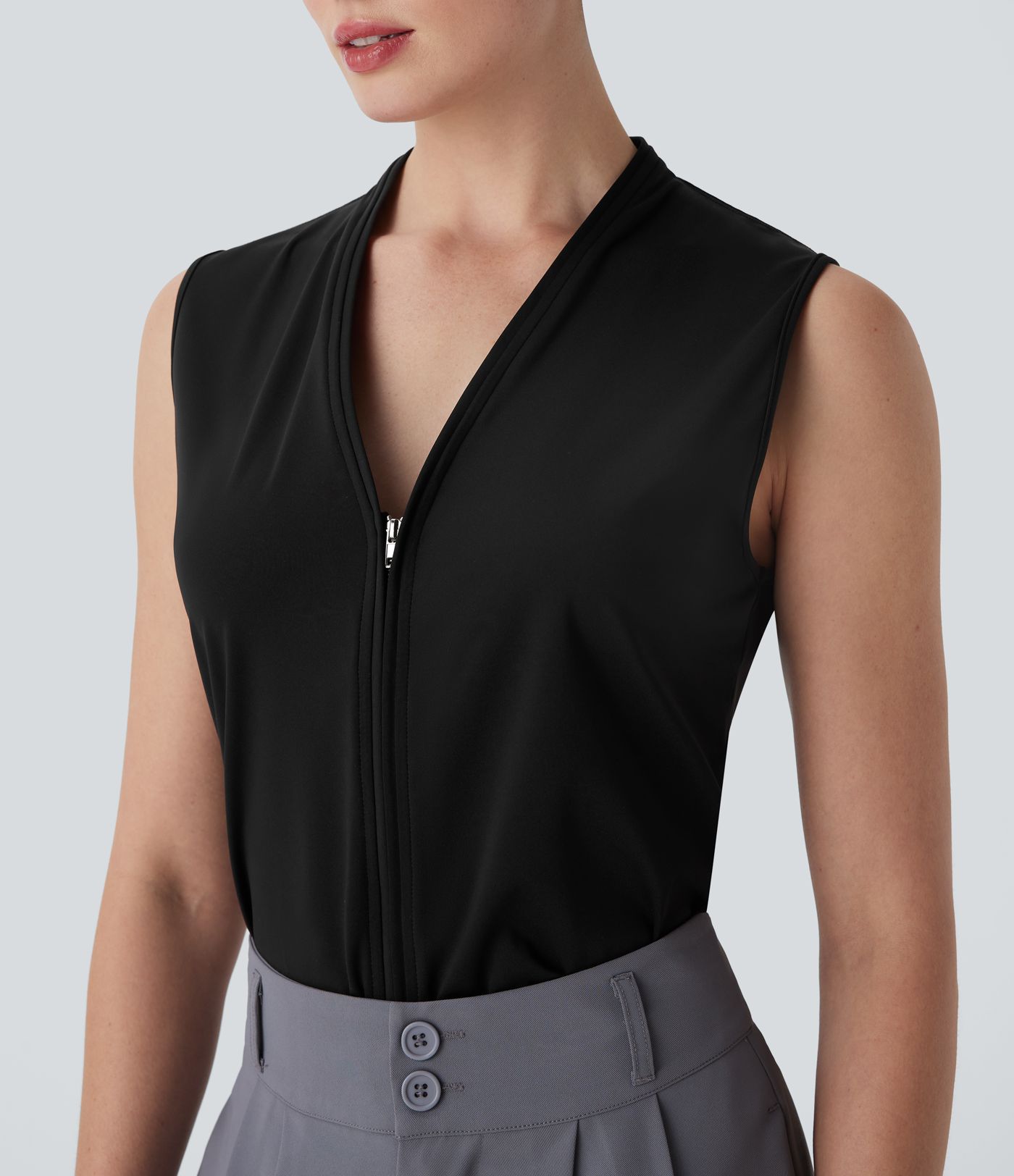 SoftlyZero™ Airy V Neck Zipper Sleeveless Cool Touch Work Blouse-UPF50+