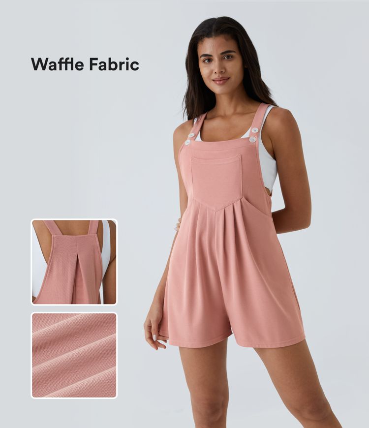Adjustable Strap Button Multiple Pockets Waffle Casual Overalls