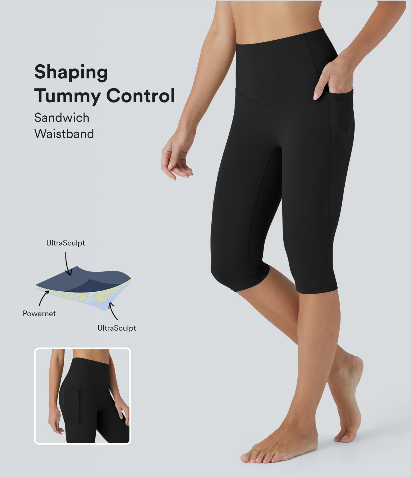 Halara UltraSculpt™ High Waisted Tummy Control Pedal Pusher Tights Women Gym Scrunch Yoga Leggings with Pockets