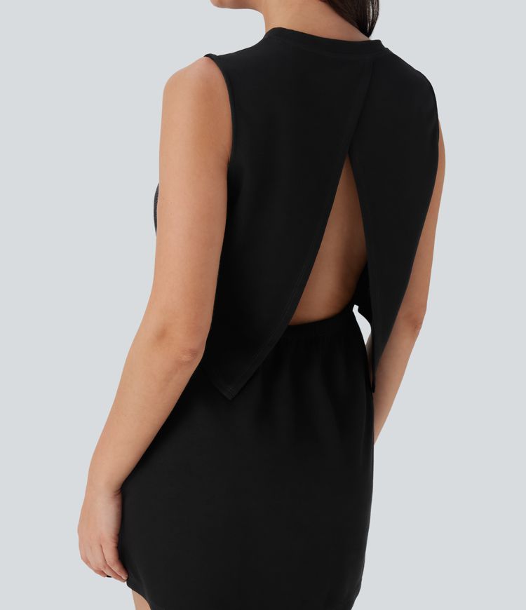 Sleeveless Drawstring 2 Piece Mini Golf Active Dress