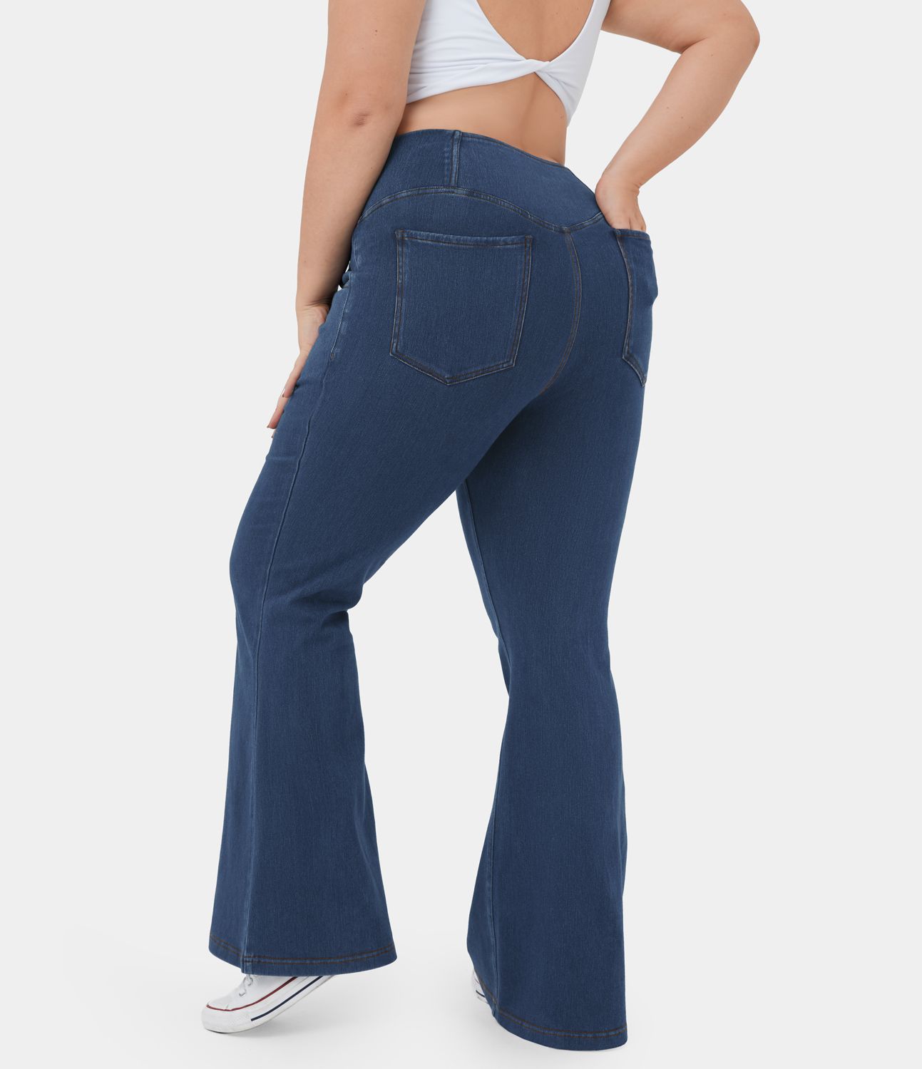 Jeans Halara Flex™ Denim súper acampanado tiro alto bolsillo cruzado tacto fresco tejido elástico lavado transpirable talla grande