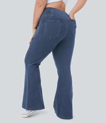 Jean décontracté Halara Flex™ taille haute avec poches, coupe croisée, toucher frais et respirant, grande taille