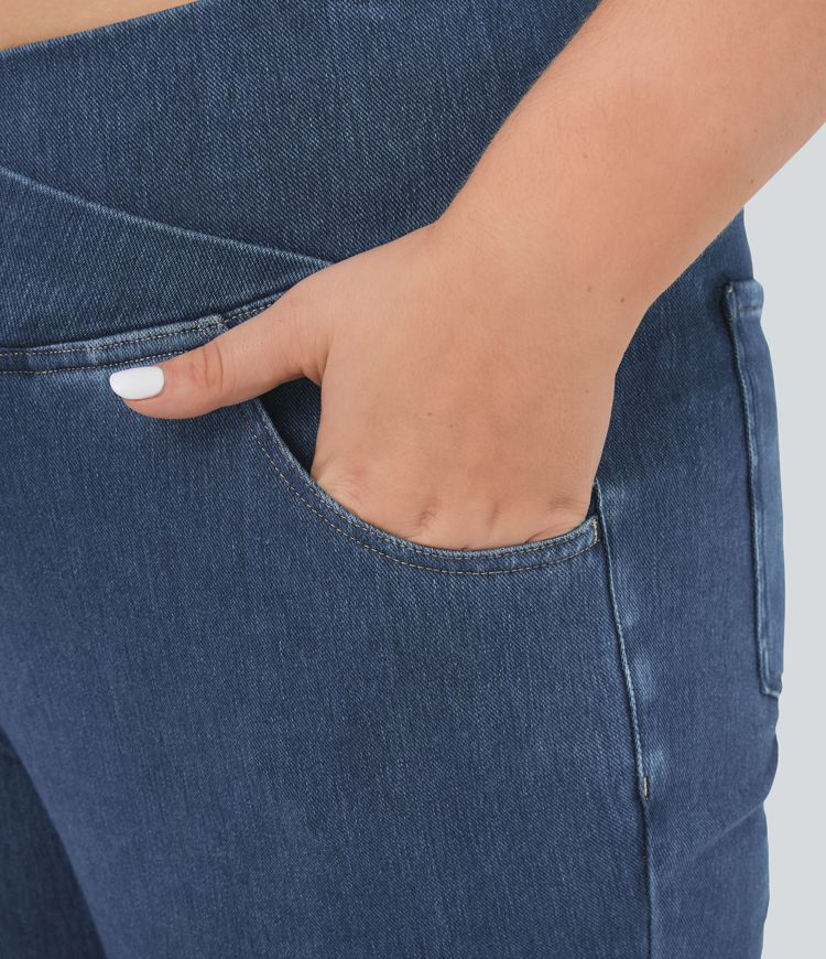 Jean décontracté Halara Flex™ taille haute avec poches, coupe croisée, toucher frais et respirant, grande taille