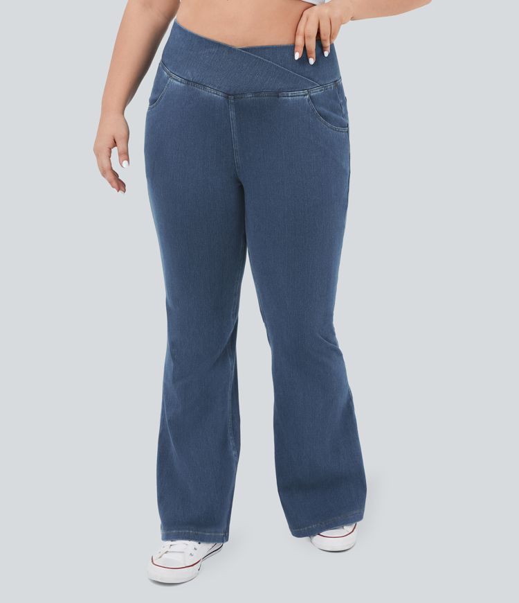 Jean décontracté Halara Flex™ taille haute avec poches, coupe croisée, toucher frais et respirant, grande taille