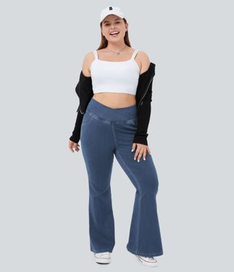 Jean décontracté Halara Flex™ taille haute avec poches, coupe croisée, toucher frais et respirant, grande taille