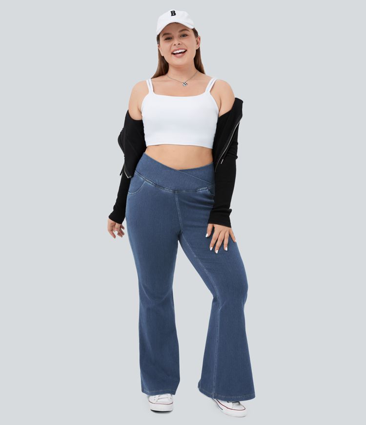 Jean décontracté Halara Flex™ taille haute avec poches, coupe croisée, toucher frais et respirant, grande taille