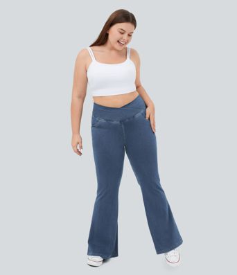 Jean décontracté Halara Flex™ taille haute avec poches, coupe croisée, toucher frais et respirant, grande taille