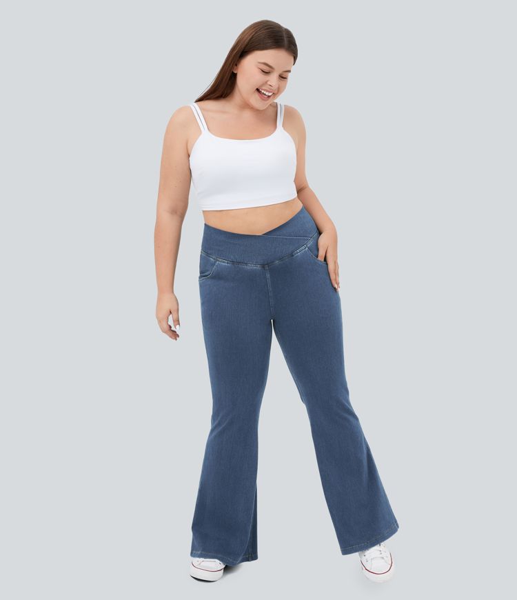 Jean décontracté Halara Flex™ taille haute avec poches, coupe croisée, toucher frais et respirant, grande taille