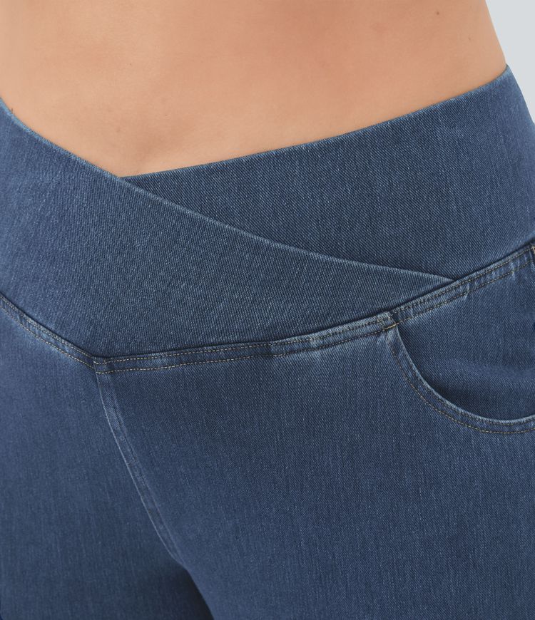 Jean décontracté Halara Flex™ taille haute avec poches, coupe croisée, toucher frais et respirant, grande taille
