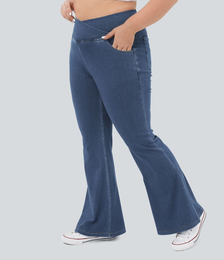 Jean décontracté Halara Flex™ taille haute avec poches, coupe croisée, toucher frais et respirant, grande taille