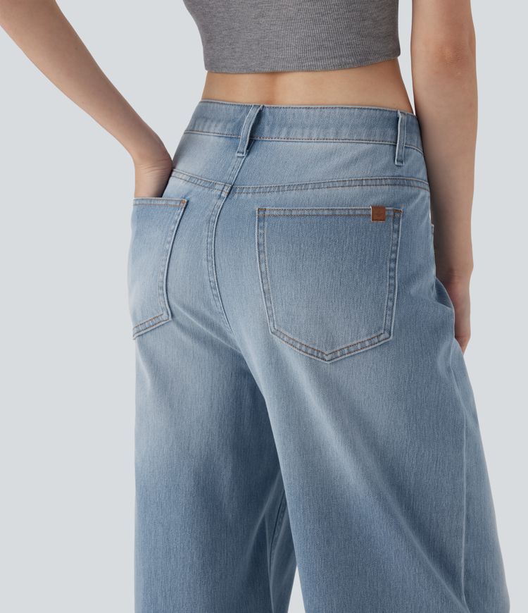 Halara Flex™ stredne vysoké vyprané voľné džínsy s vreckami Halara Flex™ stredne vysoké vyprané voľné džínsy s vreckami
