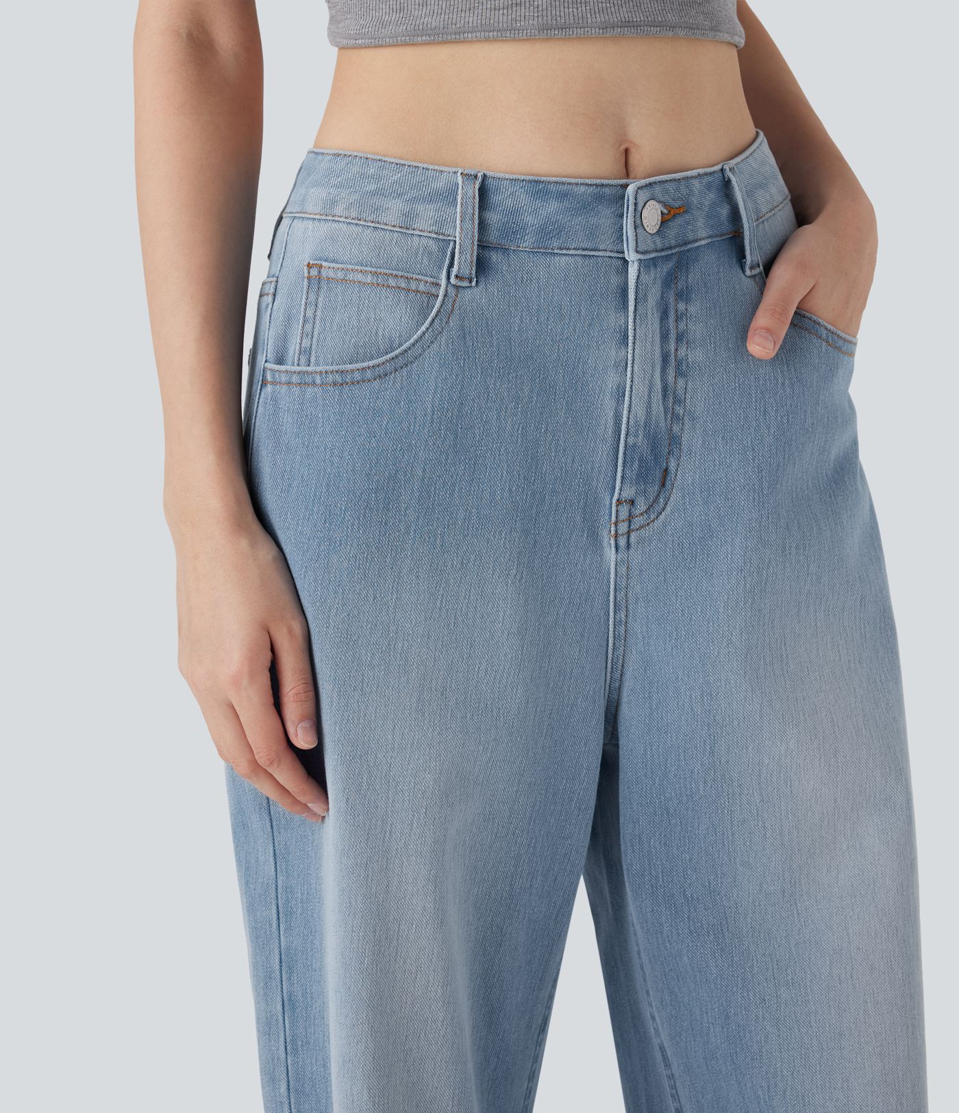 Halara Flex™ stredne vysoké vyprané voľné džínsy s vreckami Halara Flex™ stredne vysoké vyprané voľné džínsy s vreckami