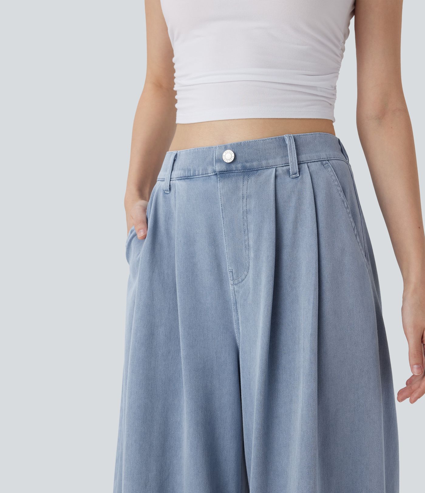 Halara Flex™ Jean Casual à Jambe Large Taille Haute, Toucher Frais, Séchage Rapide avec Poches