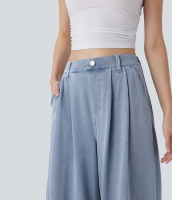 Halara Flex™ Jean Casual à Jambe Large Taille Haute, Toucher Frais, Séchage Rapide avec Poches