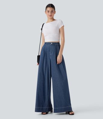Halara Flex™ High Waisted Wide leg Cool Touch Quick Dry Denim Casual Jeans with Pockets