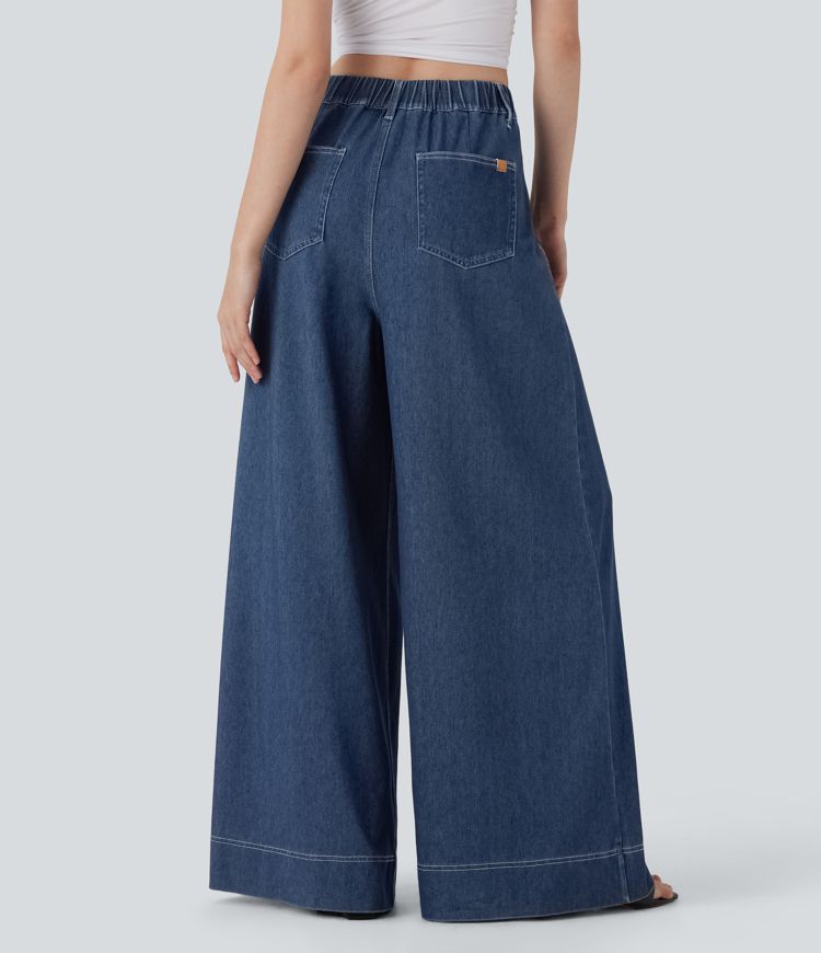Halara Flex™ High Waisted Wide leg Cool Touch Quick Dry Stretchy Knit Denim Casual Jeans with Multiple Pockets