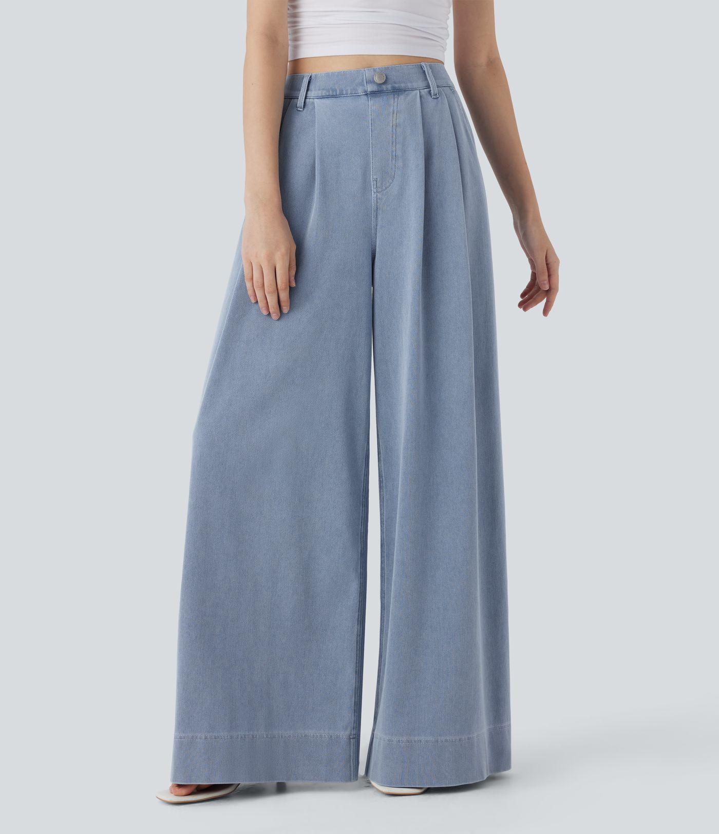 Halara Flex™ Jeans mit hoher Taille und weitem Bein, kühlende, schnelltrocknende, dehnbare Strickjeans aus Denim mit mehreren Taschen