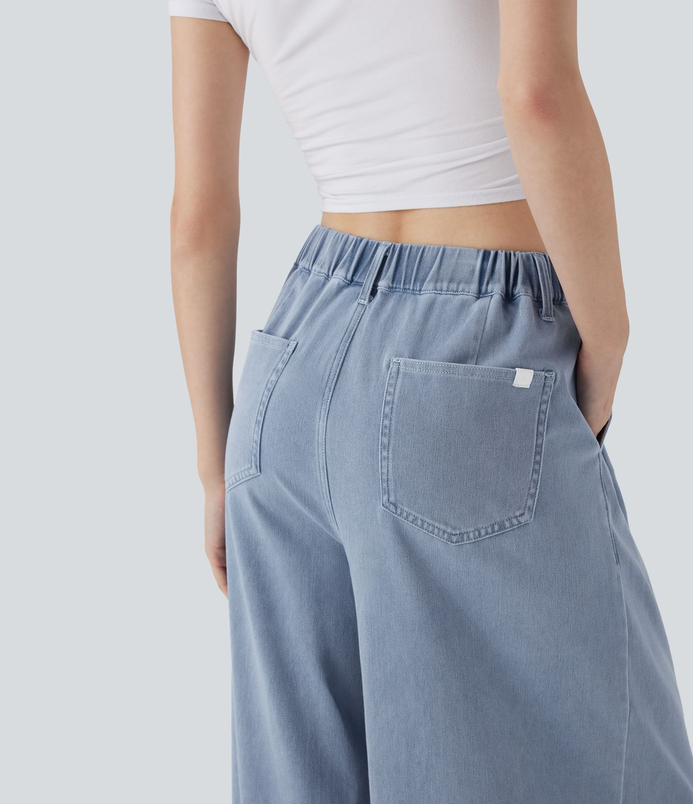 Halara Flex™ Jean Casual à Jambe Large Taille Haute, Toucher Frais, Séchage Rapide avec Poches