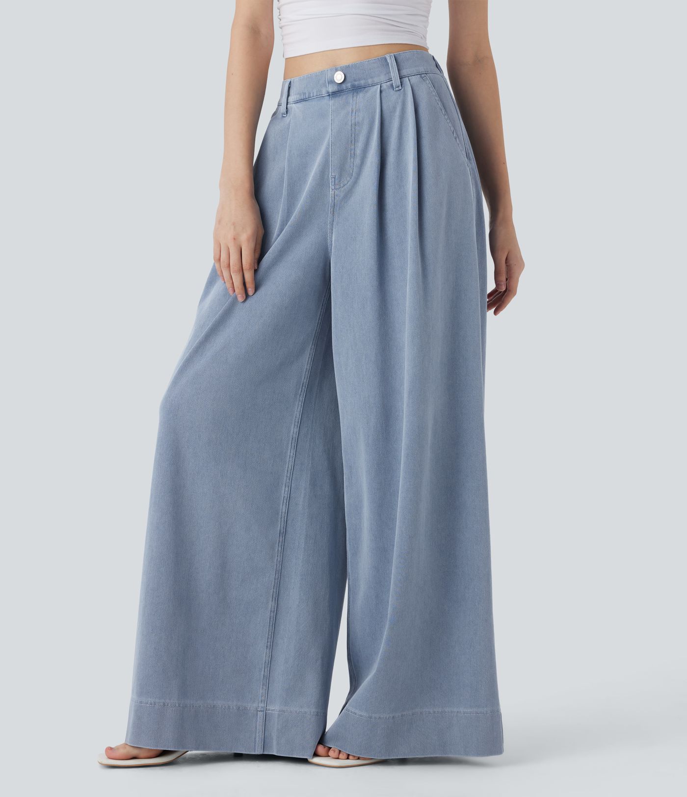 Halara Flex™ Jean Casual à Jambe Large Taille Haute, Toucher Frais, Séchage Rapide avec Poches