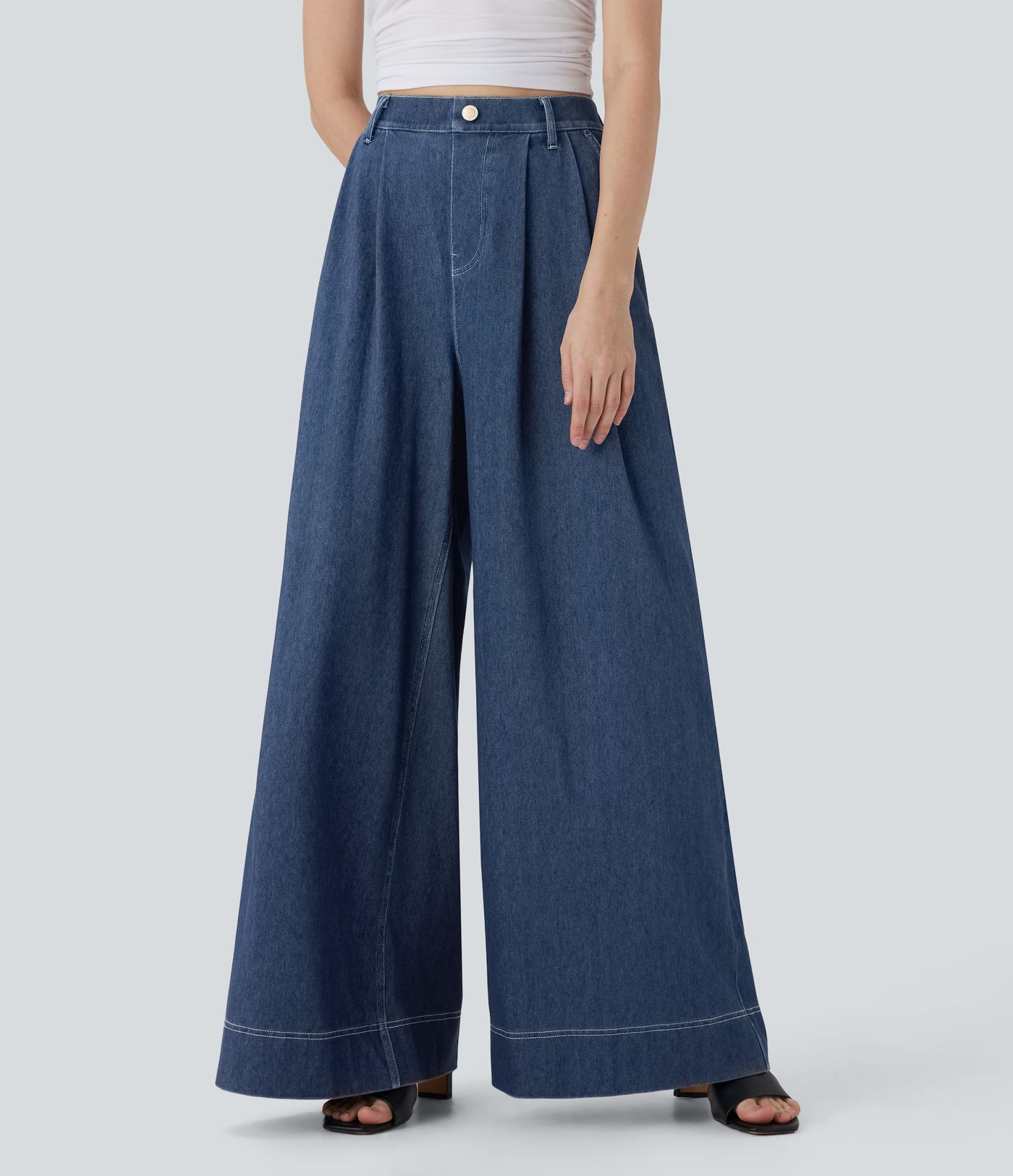 Halara Flex™ High Waisted Wide leg Cool Touch Quick Dry Denim Casual Jeans with Pockets
