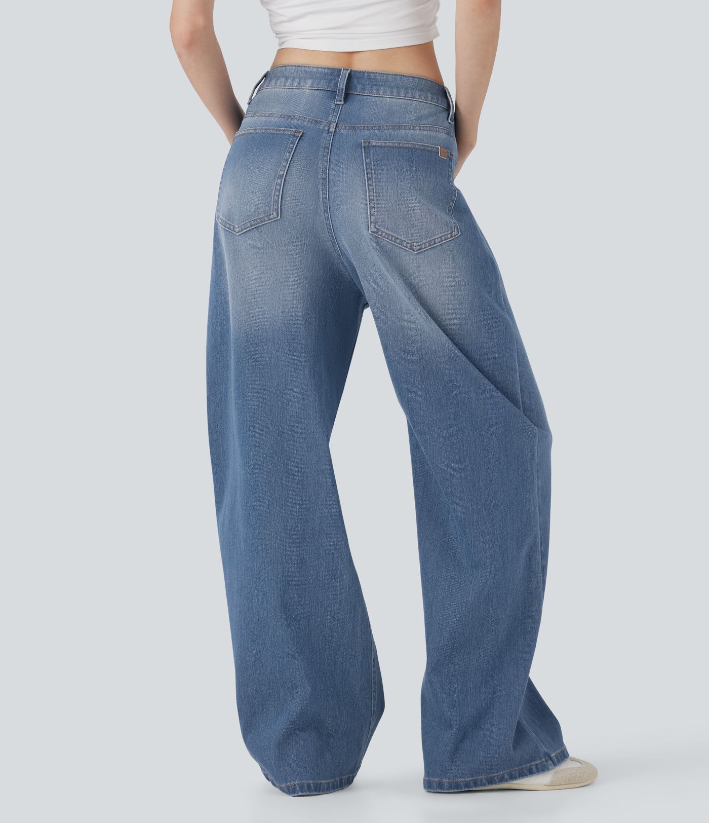 Baggy Jeans Halara Flex™ Elastane Washed Mid Rise Pocket