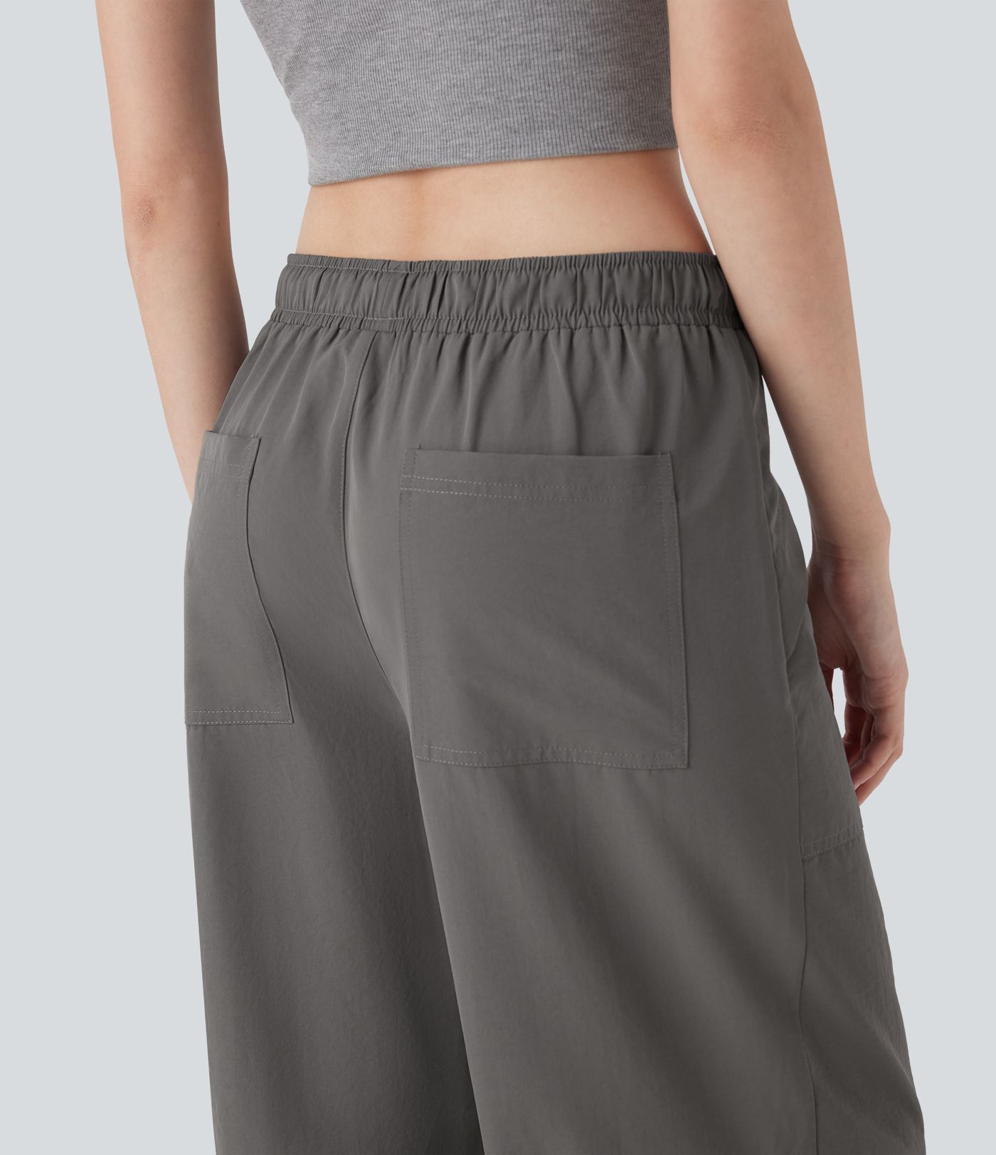 Pantalones anchos cargo de senderismo de tiro medio con cinturón y múltiples bolsillos