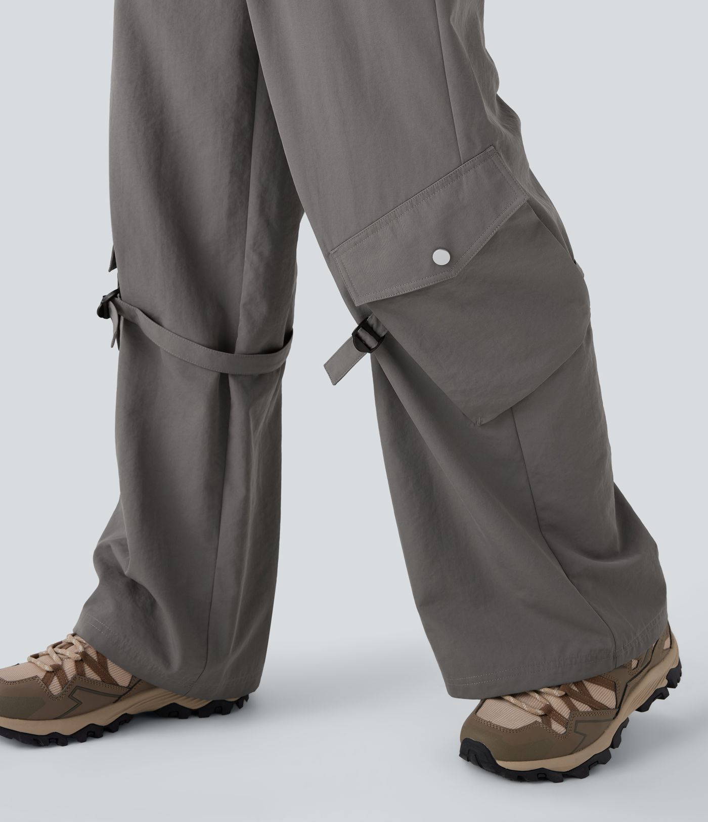 Pantalones anchos cargo de senderismo de tiro medio con cinturón y múltiples bolsillos