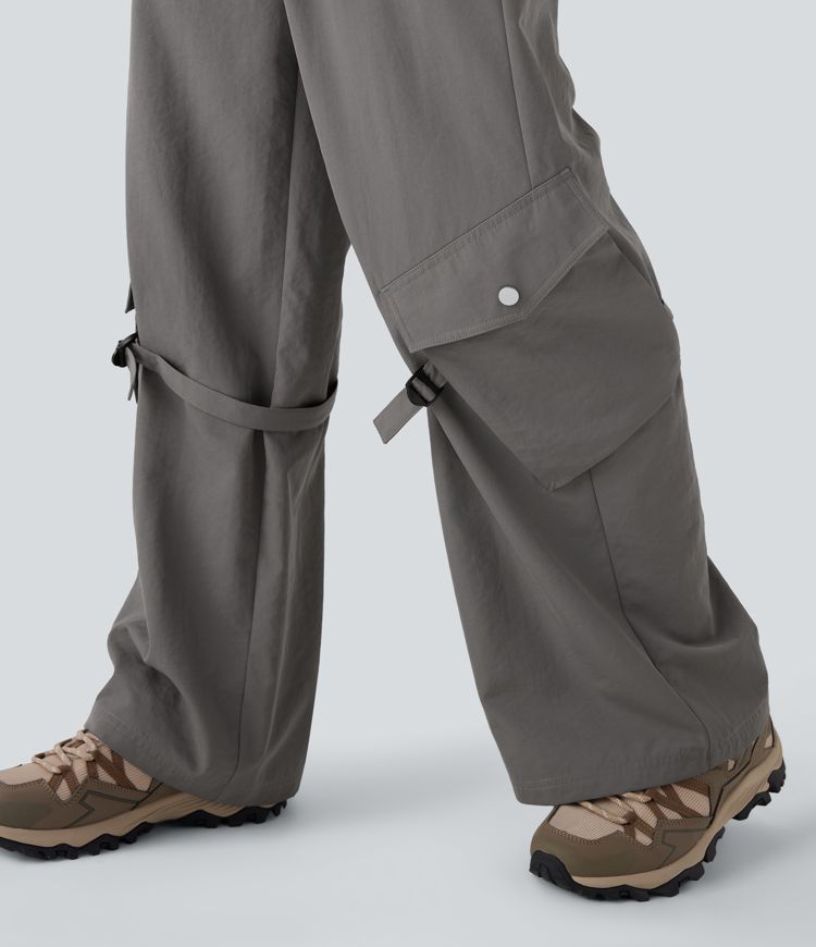 Pantalones anchos cargo de senderismo de tiro medio con cinturón y múltiples bolsillos