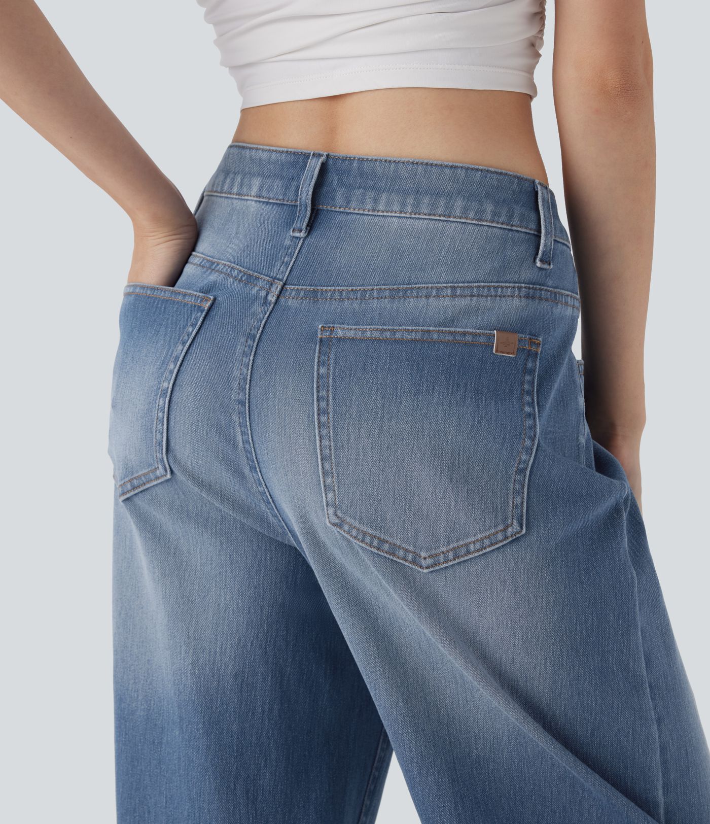 Baggy Jeans Halara Flex™ Elastane Washed Mid Rise Pocket