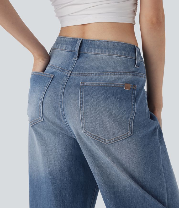 Jean palazzo ample taille mi-haute Halara Flex™ effet délavé avec poches