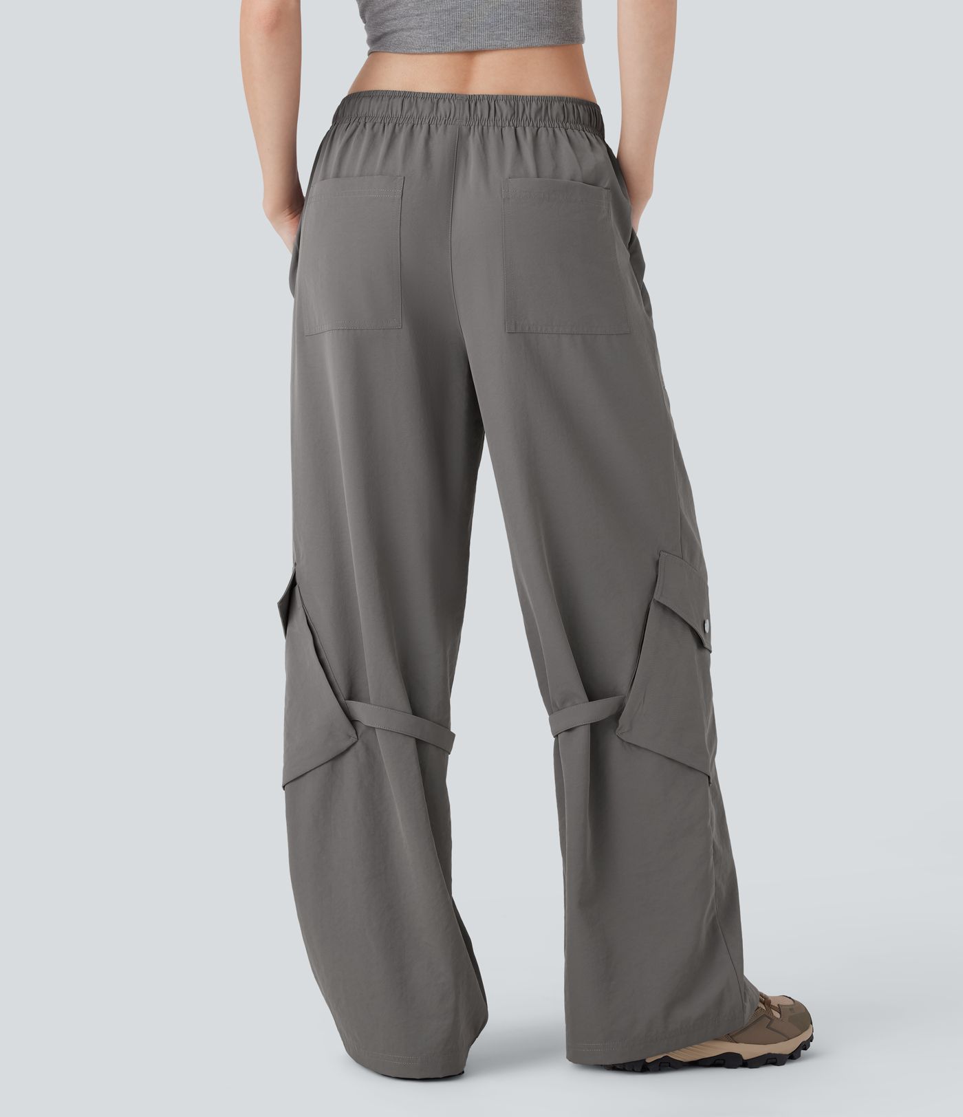 Pantalones anchos cargo de senderismo de tiro medio con cinturón y múltiples bolsillos