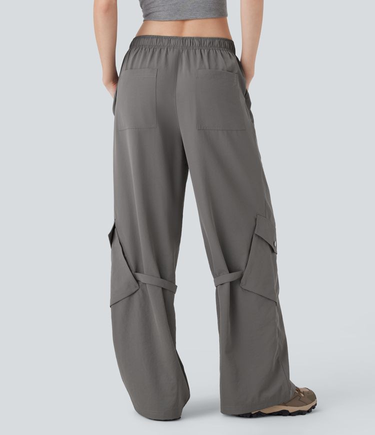 Mid Rise Belted Wide Leg Hiking Cargo Pants with Pockets