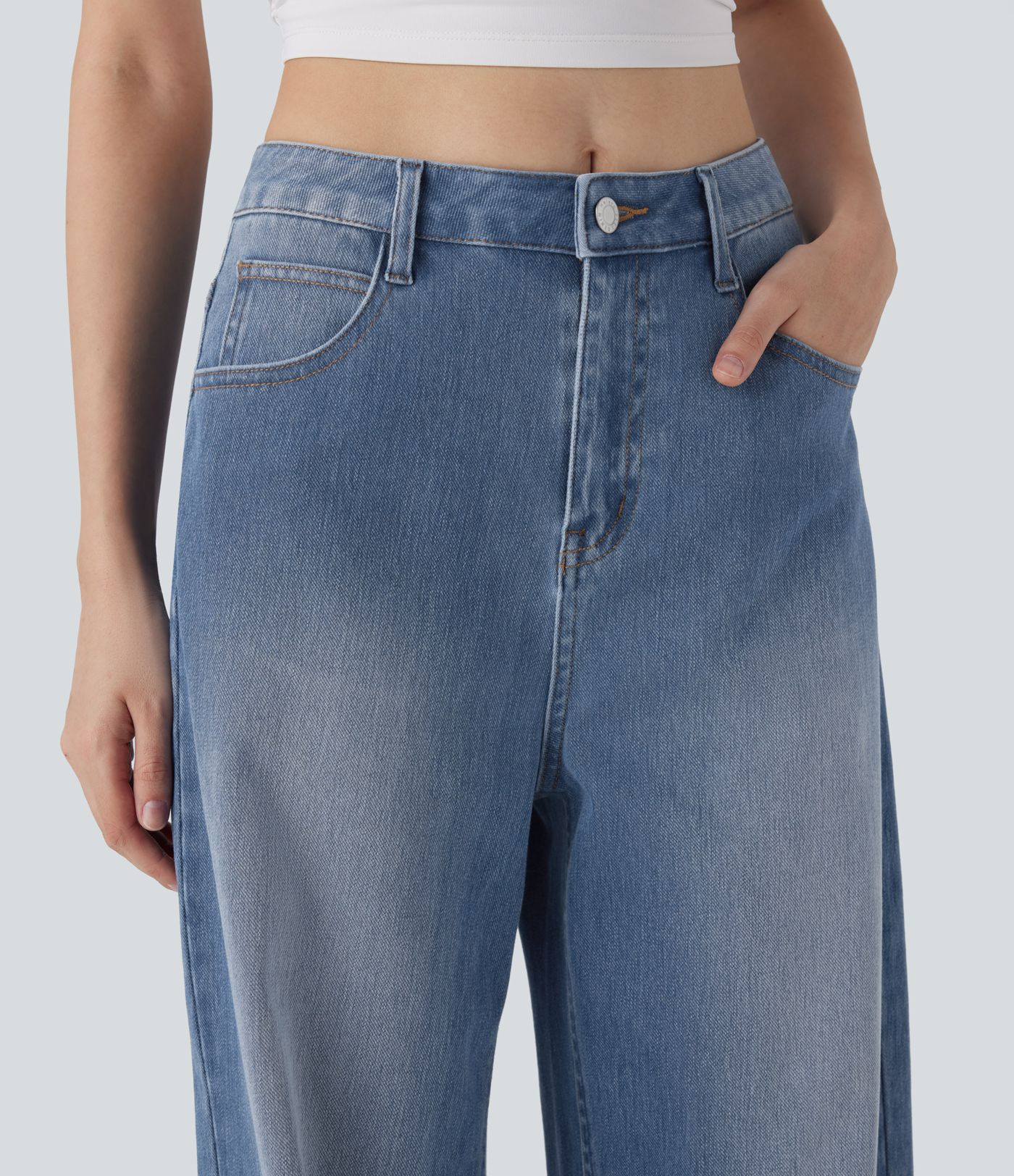 Baggy Jeans Halara Flex™ Elastane Washed Mid Rise Pocket