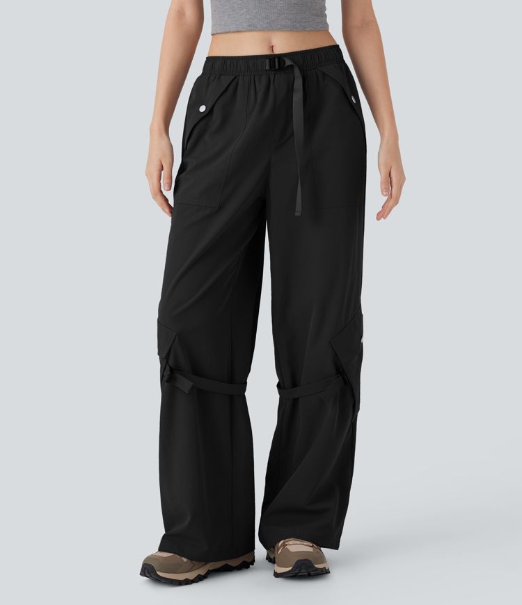 Wander-Cargohose mit mittelhohem Bund, mehreren Taschen und weitem Bein