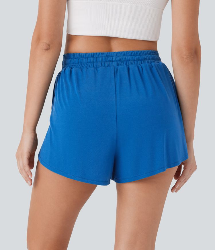 High Waisted Drawstring 2-in-1 Casual Shorts with Side Pocket