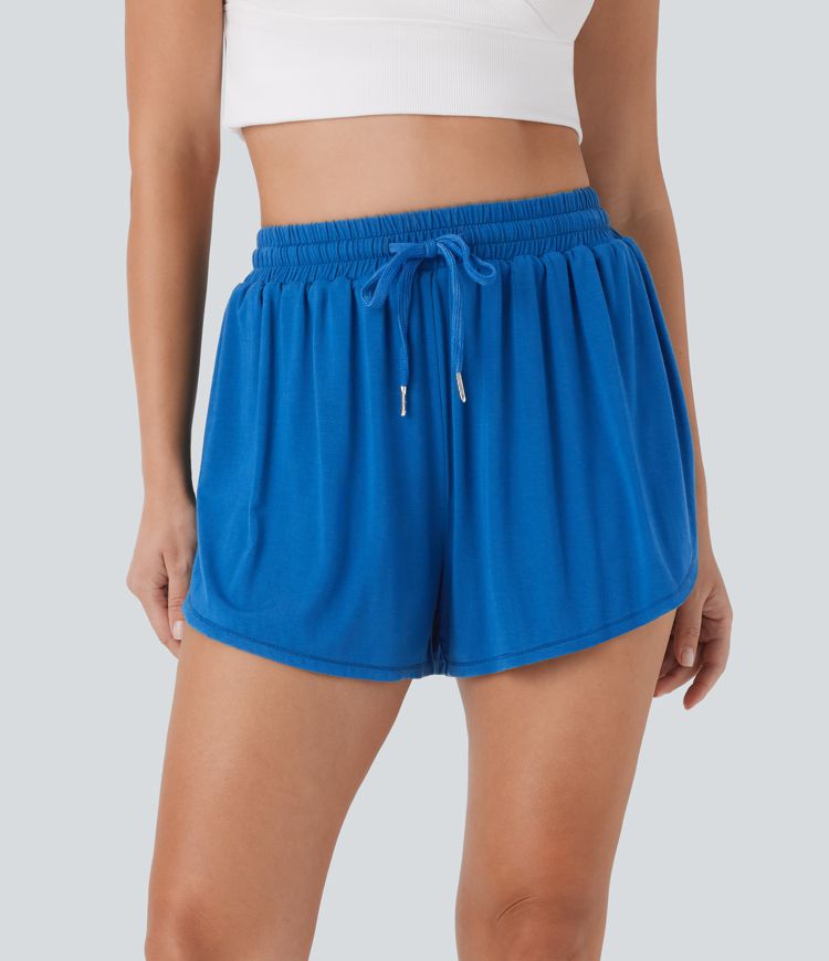 High Waisted Drawstring 2-in-1 Casual Shorts with Pocket