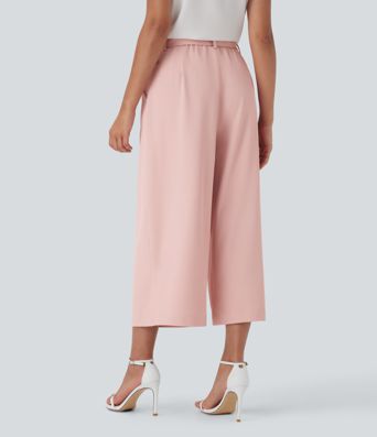Halara Flex™ High Waisted Belted Wide Leg Cropped Work Pants with Pockets