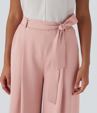 Halara Flex™ High Waisted Belted Wide Leg Cropped Work Pants with Pockets