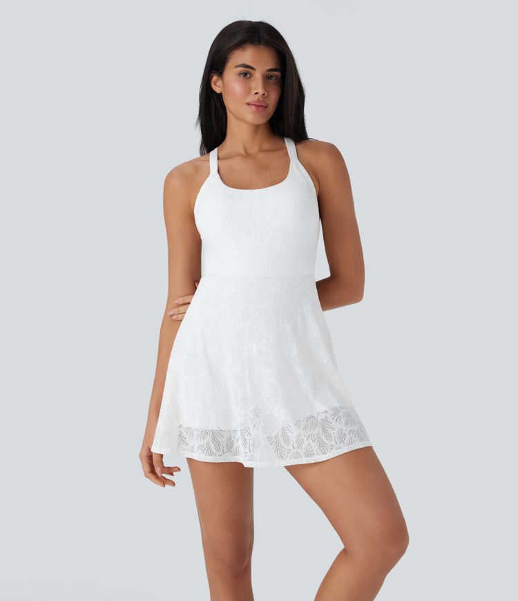 Lace Backless Twisted 2-in-1 Mini Dance Active Dress with Pockets-Easy Peezy