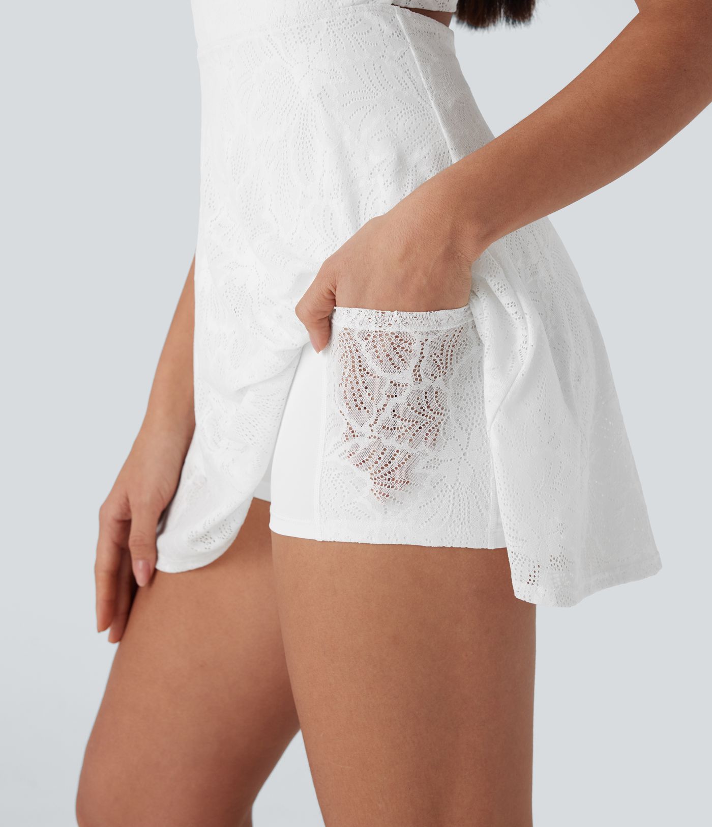 Nėriniuota 2-in-1 mini šokių aktyvi suknelė su kišenėmis - Lengva ir paprasta