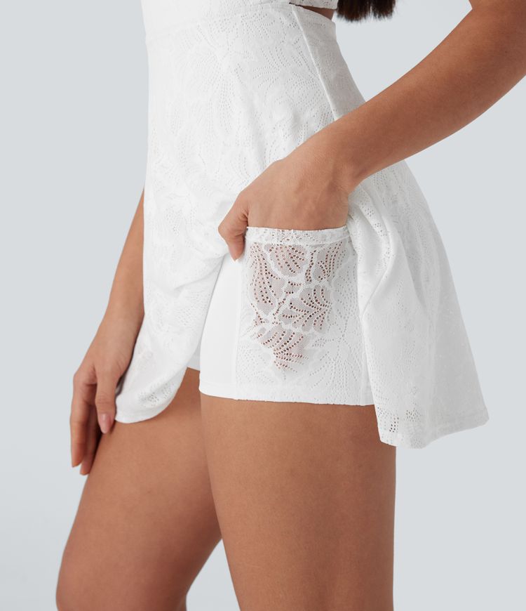 Lace 2-in-1 Mini Dance Active Dress with Pockets-Easy Peezy